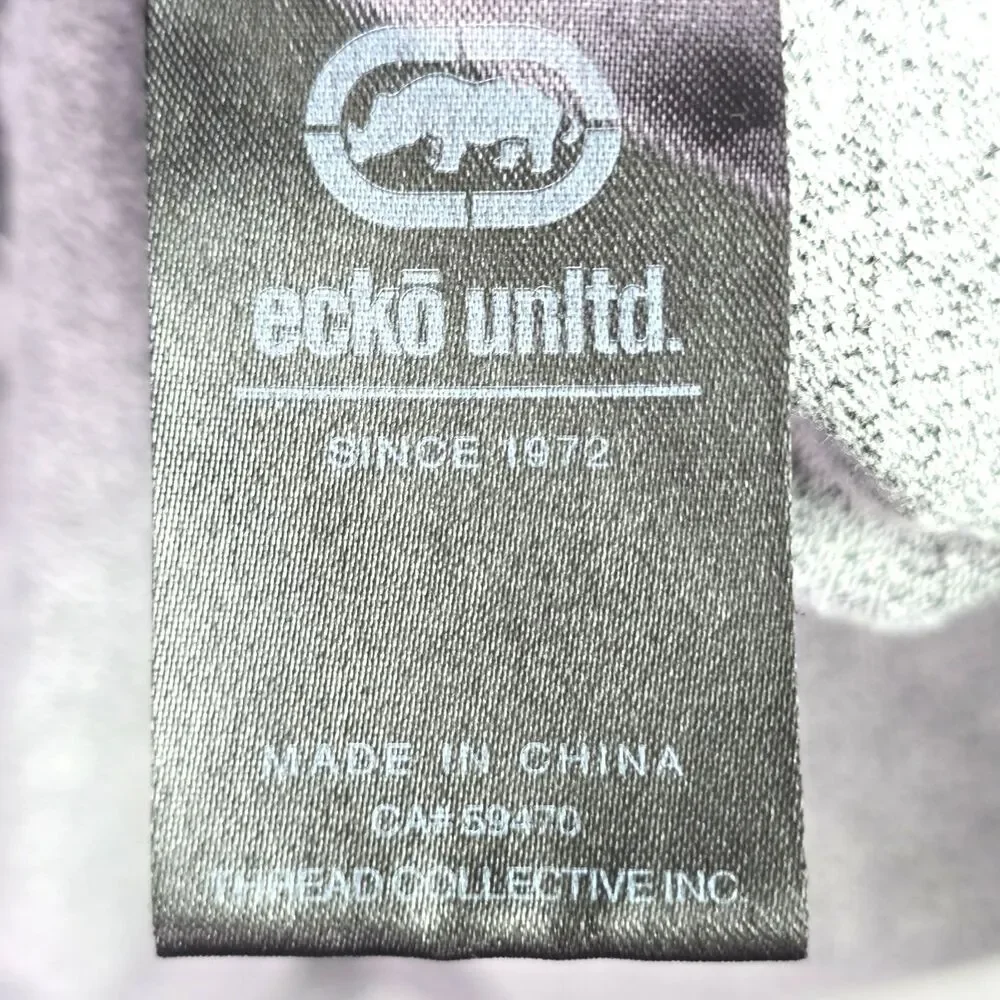 Ecko Unltd Short Sleeve Hoodie Medium Gray White Streetwear Pullover Colorblock